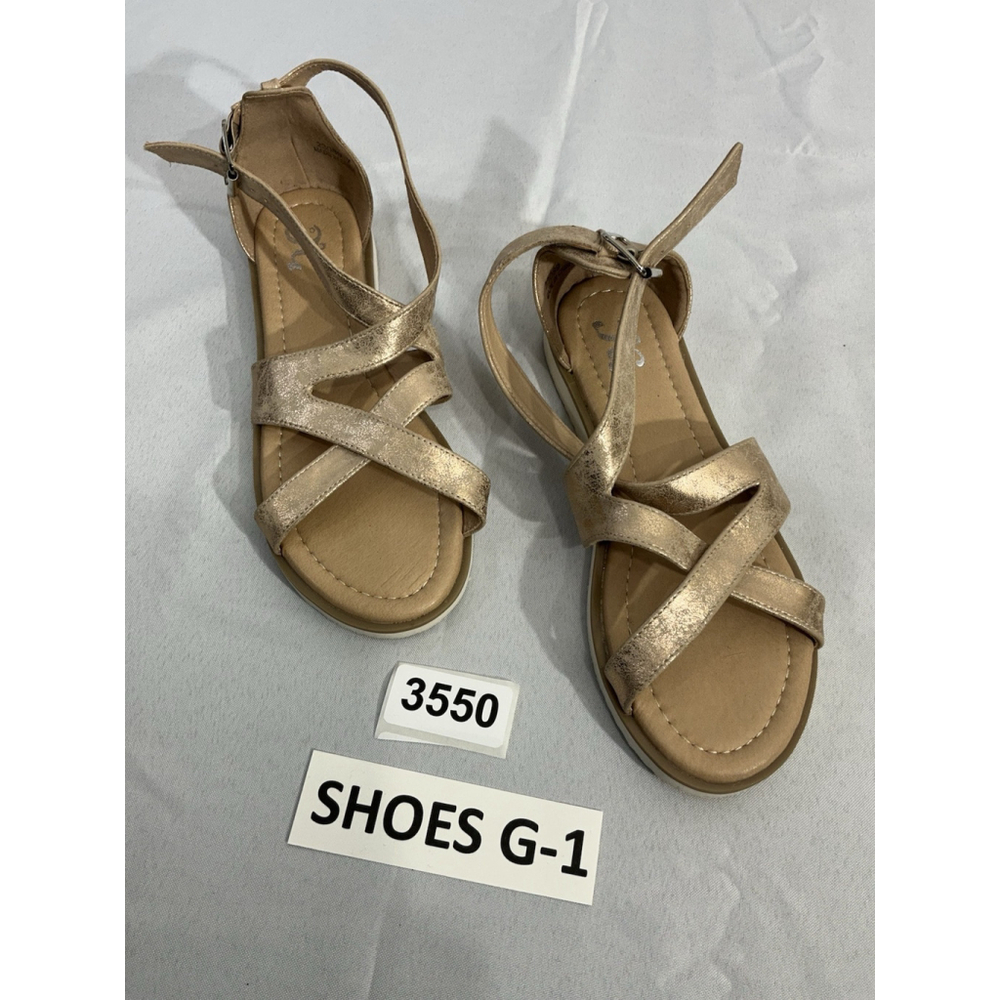 Womans JG Size 7 Gold Metallic Strappy Flat Sandals